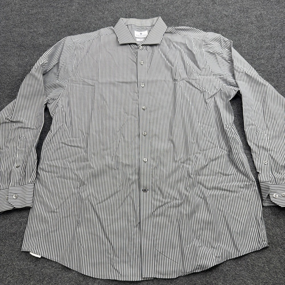 Ryan Seacrest Distinction Men 17.5 Gray Stripe Slim Fit Button Shirt Non iron - Picture 3 of 7